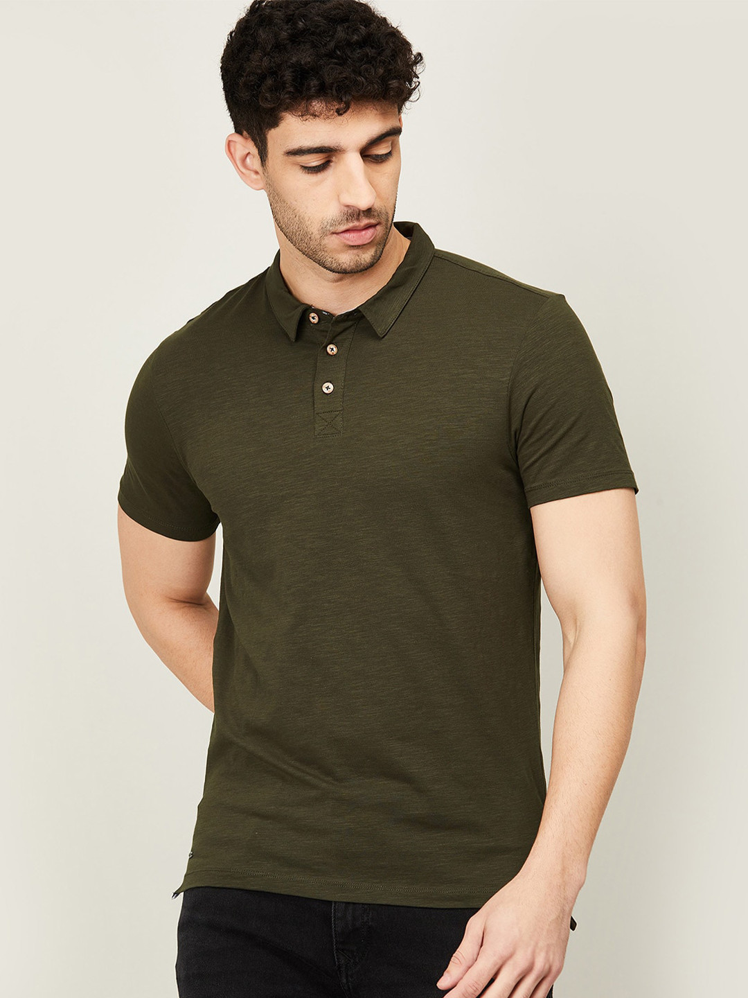 

Forca by Lifestyle Men Olive Green Polo Collar T-shirt