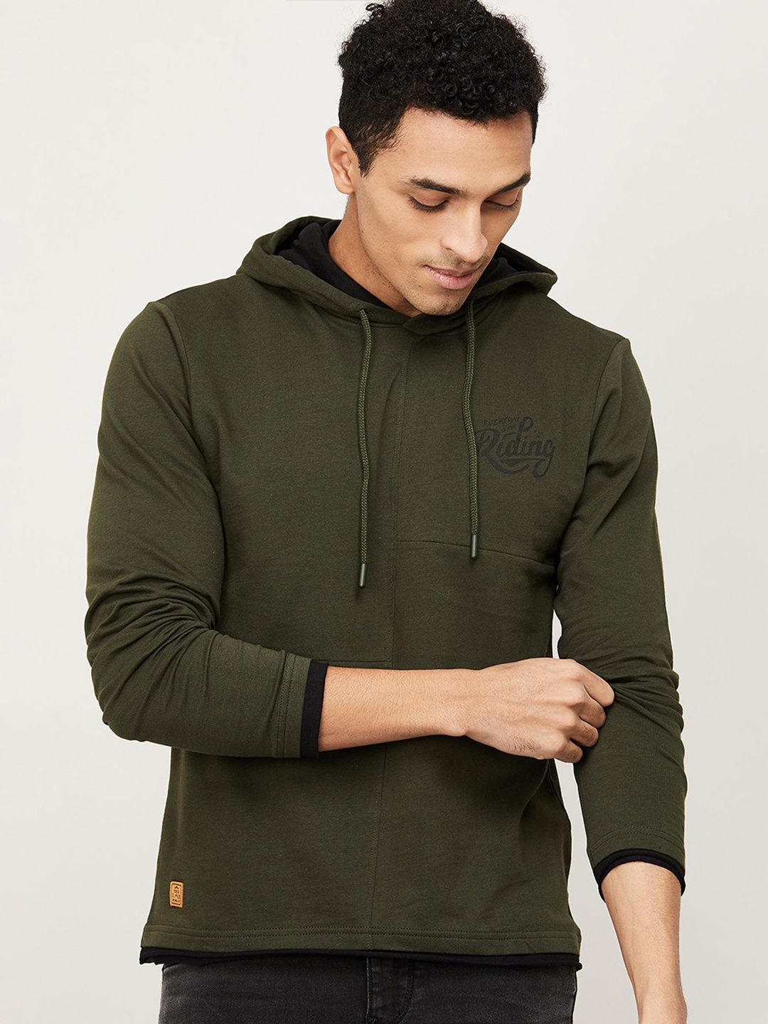 

Forca by Lifestyle Men Olive Green Hooded Sweatshirt