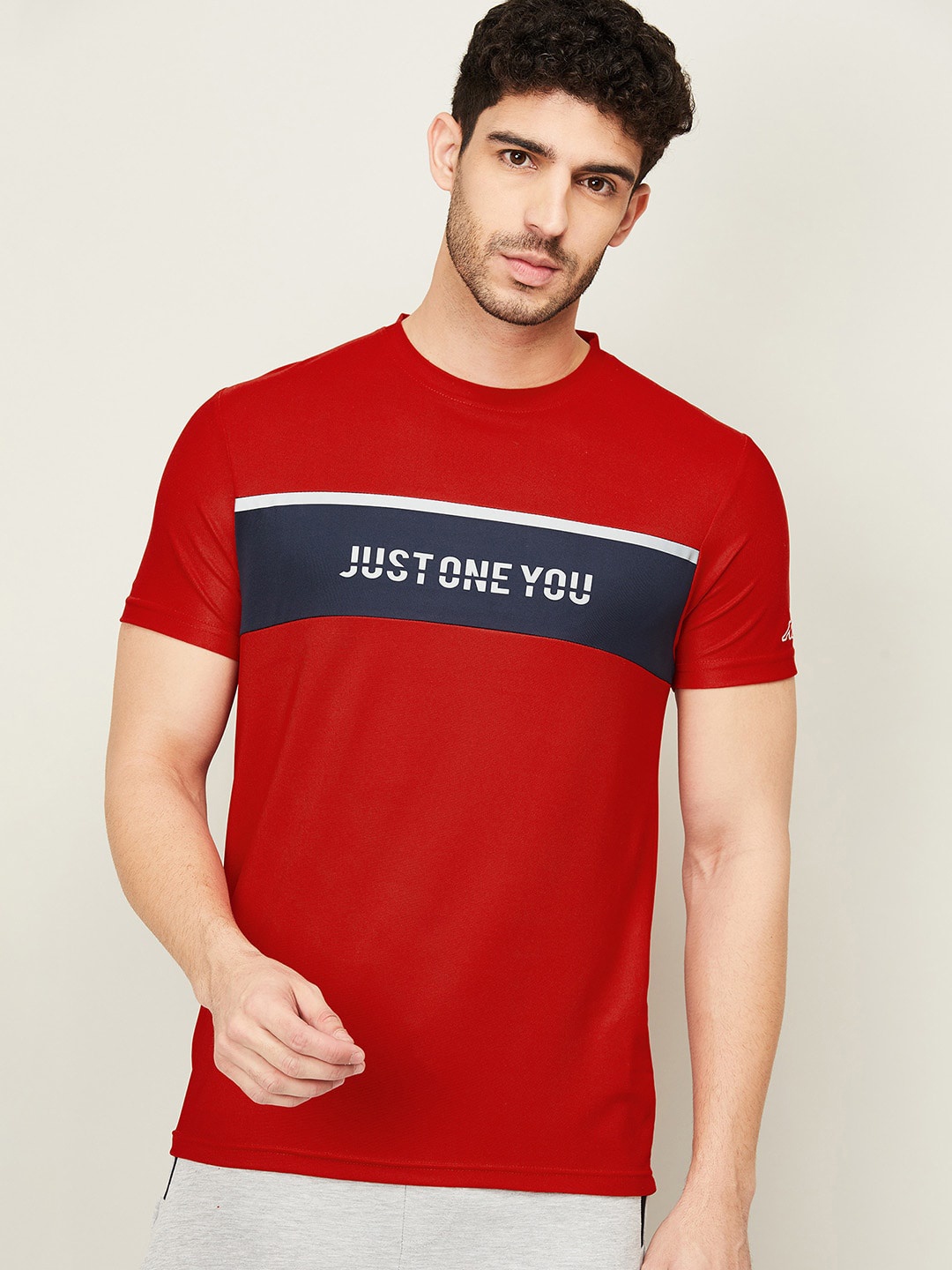 

Kappa Men Red & Navy Blue Typography Printed Sports T-shirt