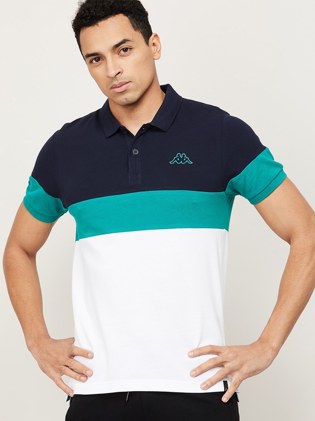

Kappa Men Green Colourblocked Polo Collar Applique Training or Gym T-shirt