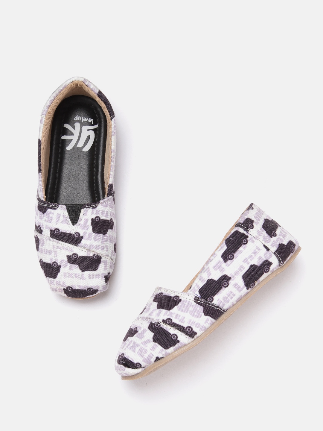 

YK Girls White & Black Car Print Ballerinas