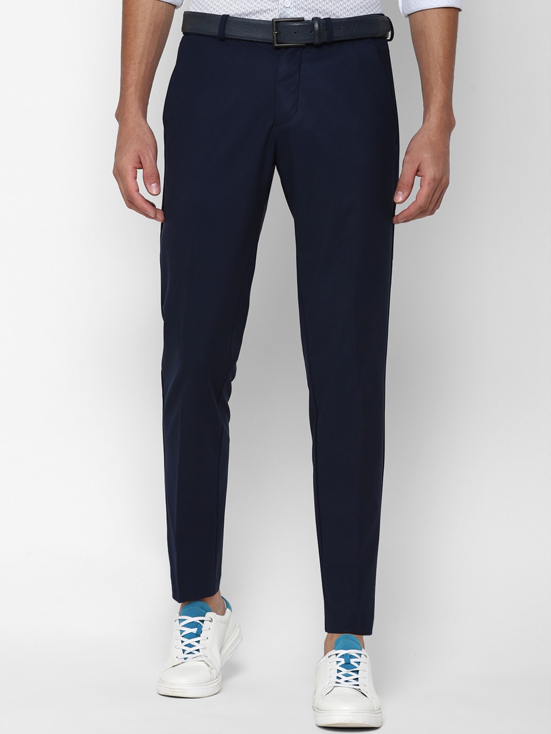 

Allen Solly Men Navy Blue Textured Slim Fit Trousers