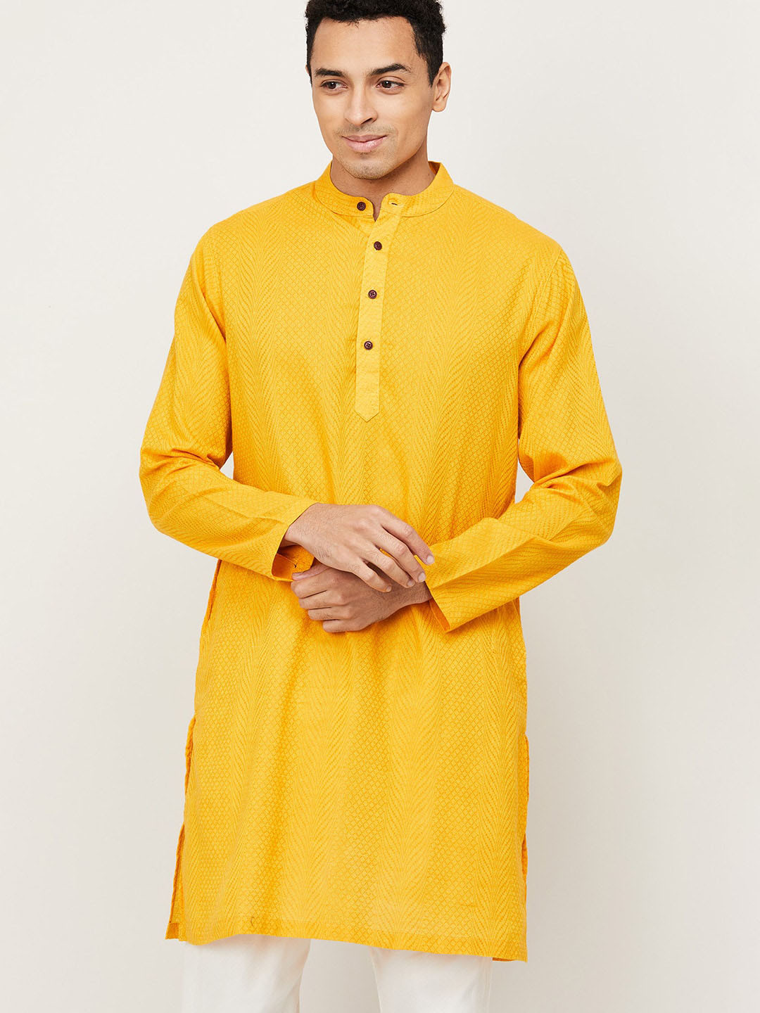 

Melange by Lifestyle Men Yellow Cotton Kurta