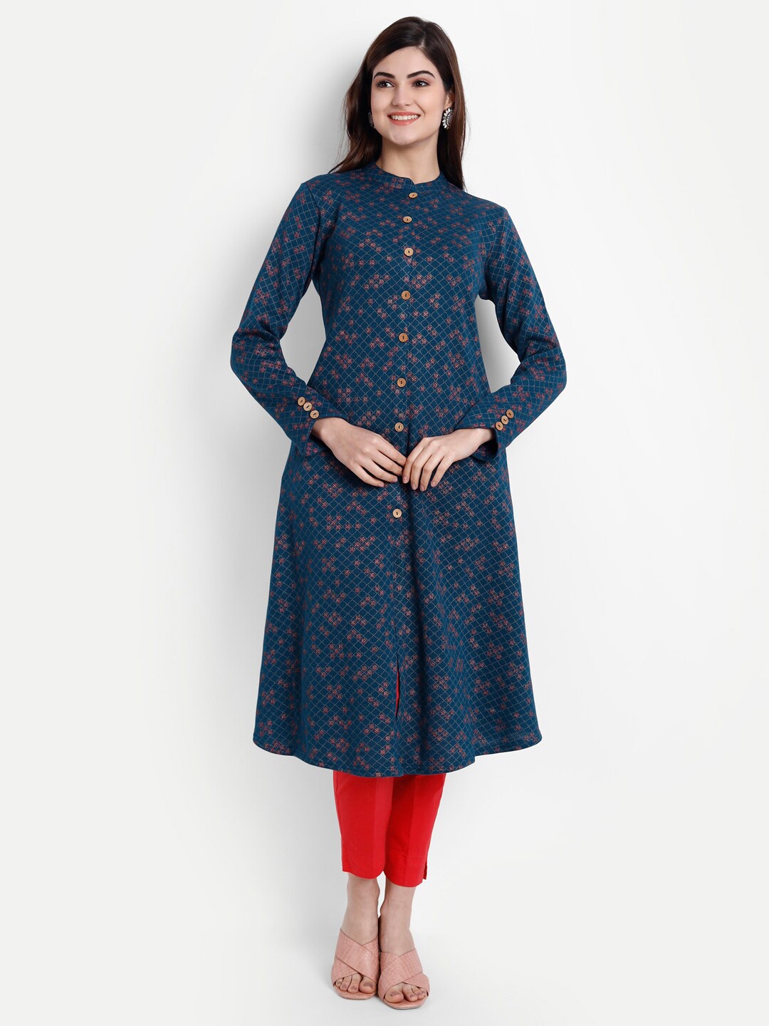 

SUTI Women Navy Blue & Orange Abstract Printed A-line Kurta
