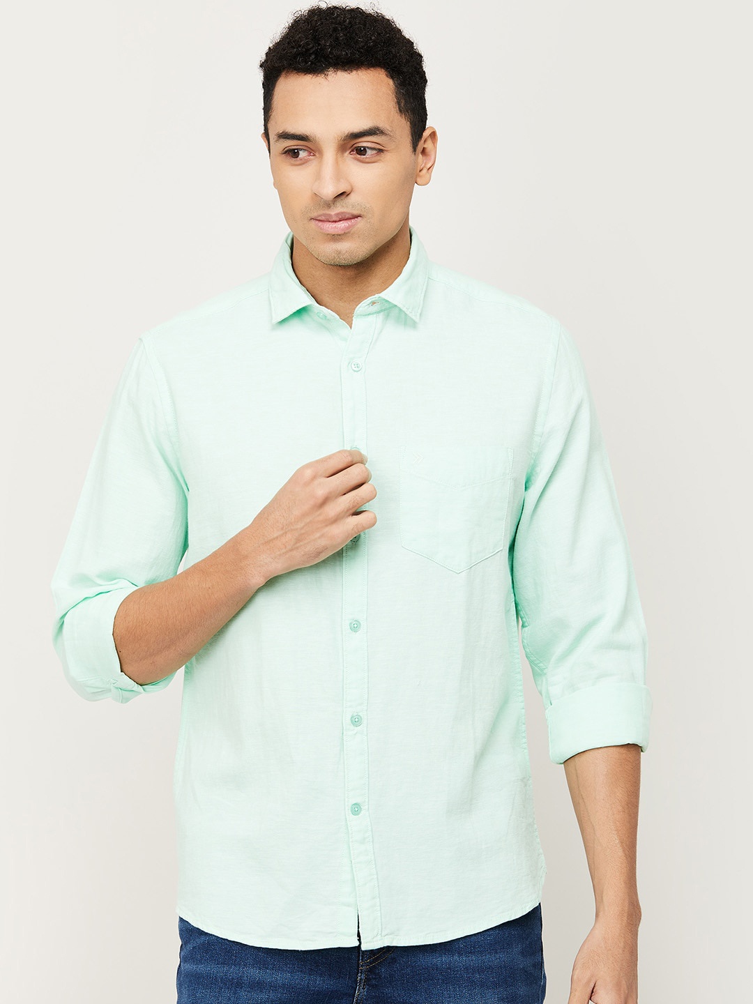 

CODE by Lifestyle Men Green Cotton Casual Shirt