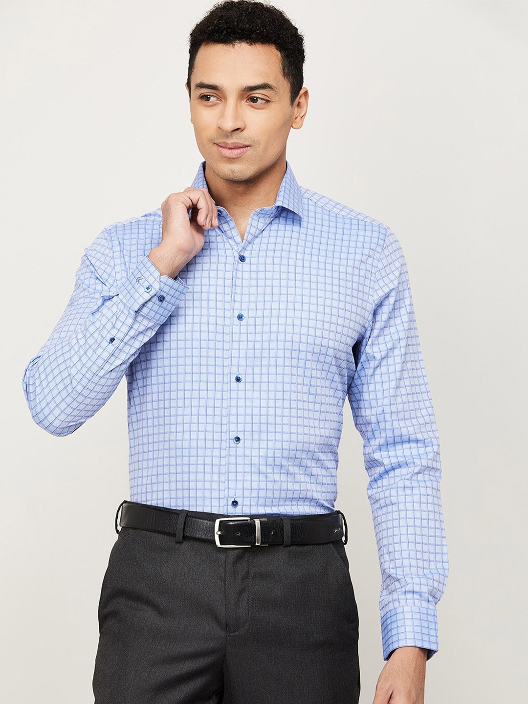 

CODE by Lifestyle Men Blue Slim Fit Grid Tattersall Cotton Checks Checked Casual Shirt