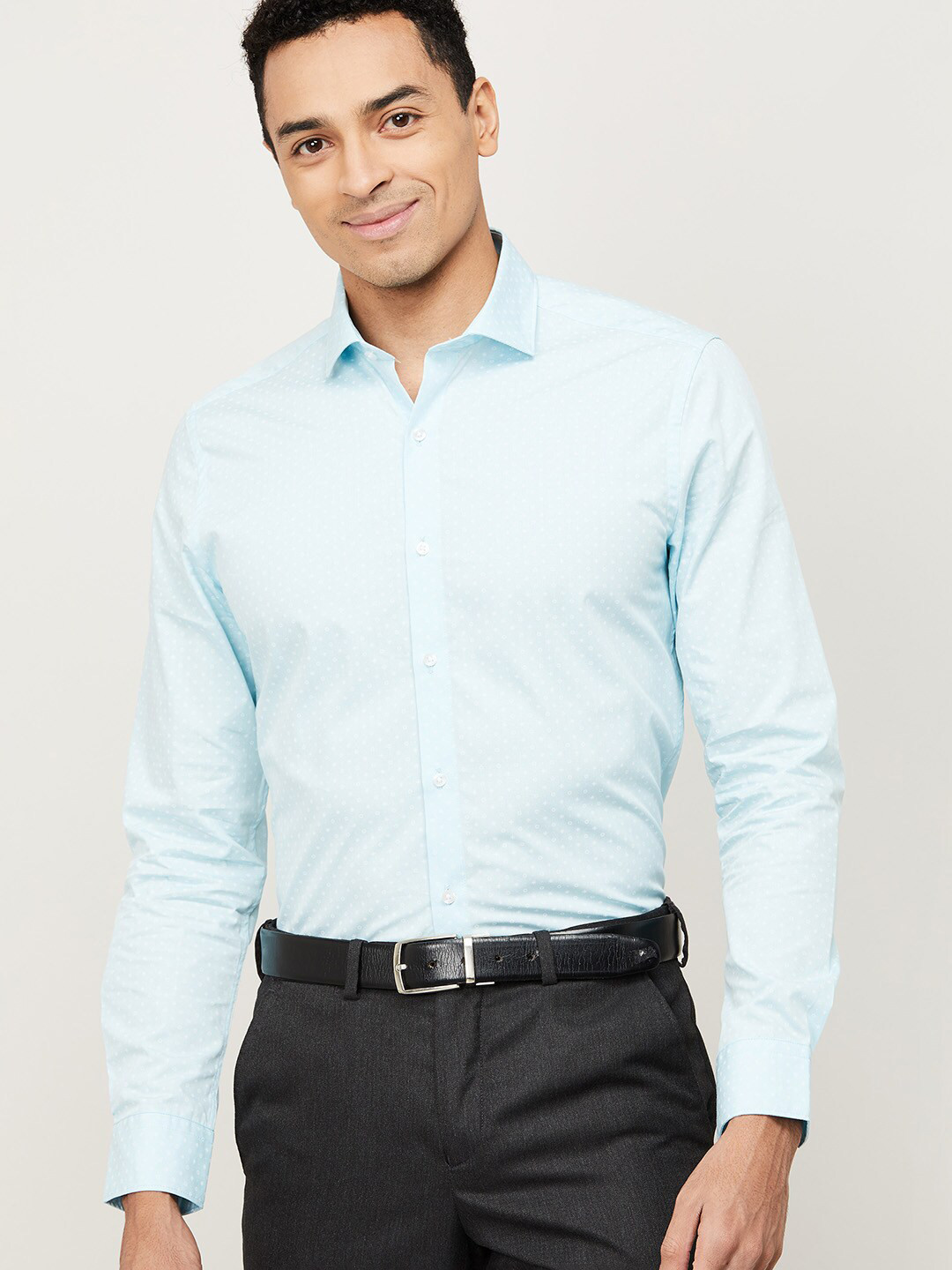 

CODE by Lifestyle Men Turquoise Blue Slim Fit Printed Cotton Formal Shirt