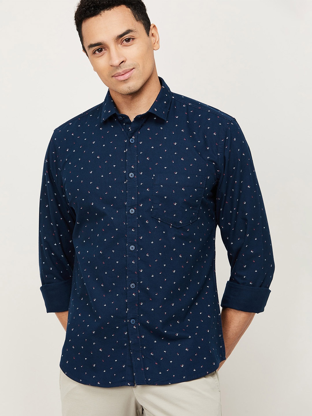 

CODE by Lifestyle Men Navy Blue Slim Fit Cotton Printed Casual Shirt
