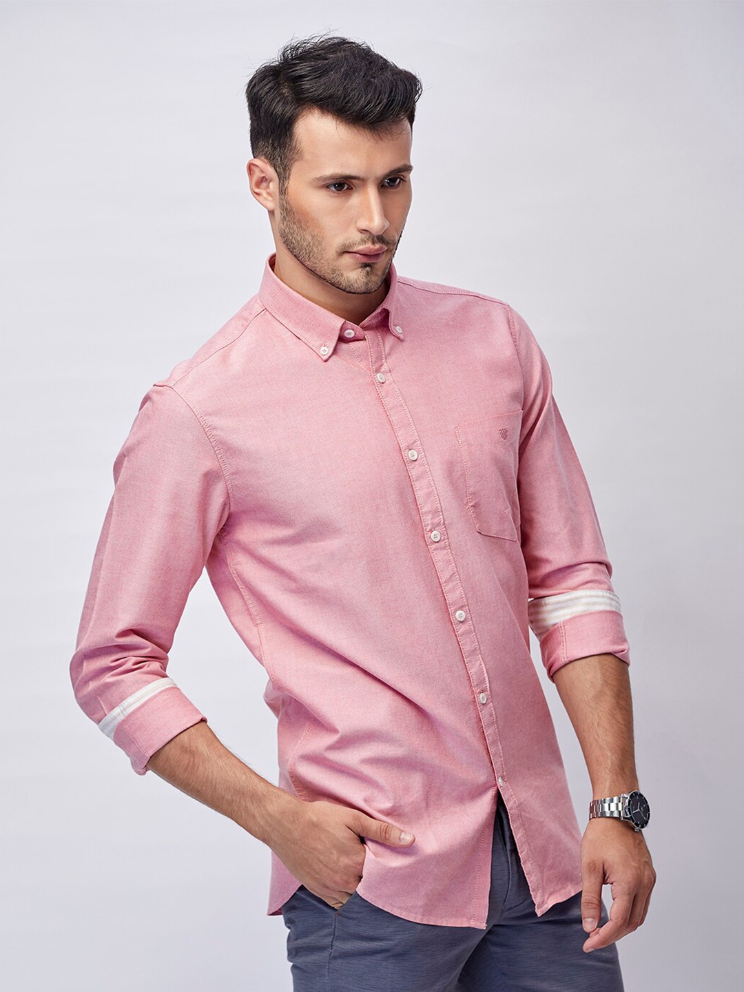 

J Hampstead Men Pink Classic Slim Fit Formal Shirt