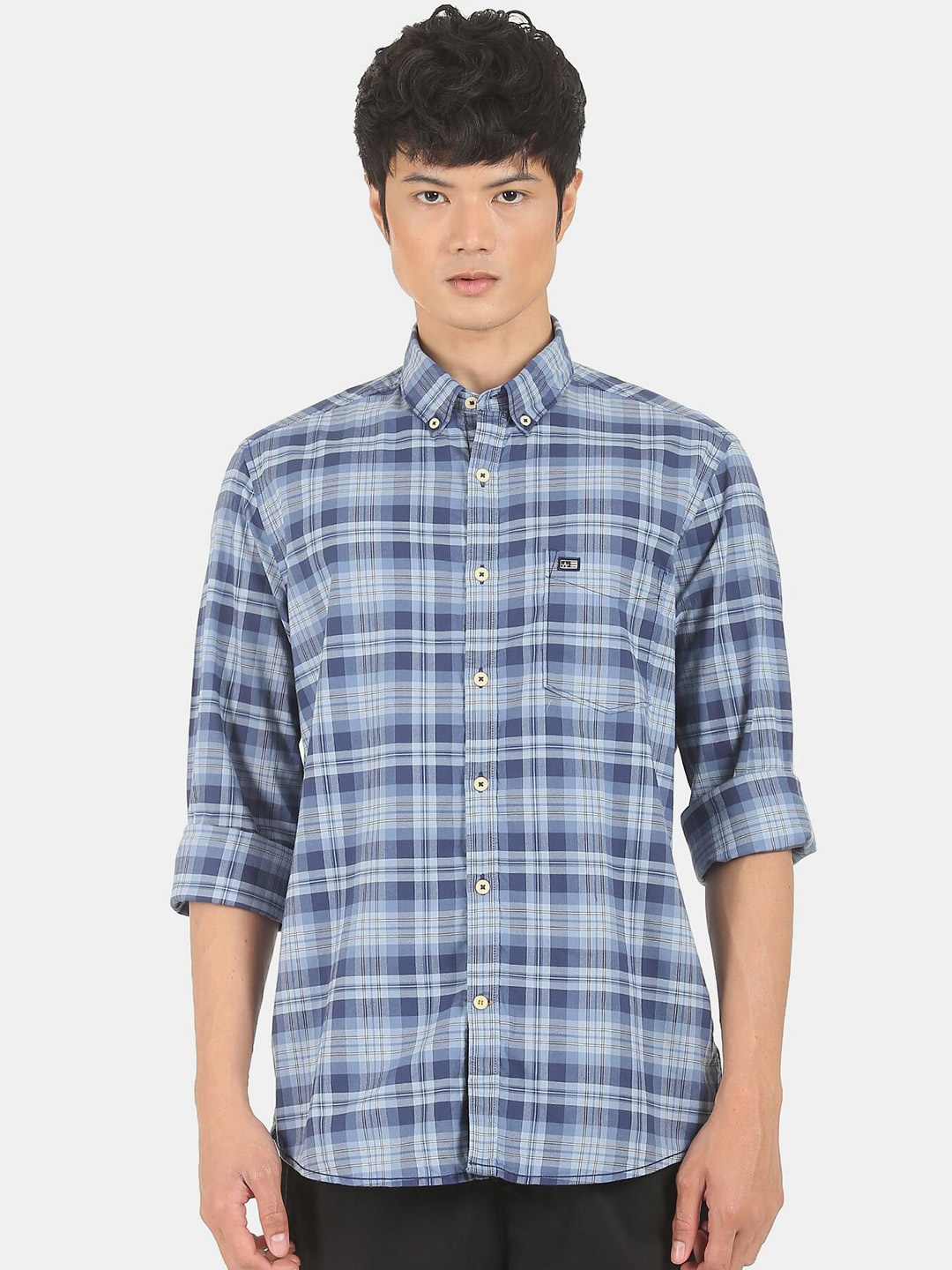 

Arrow Men Blue Tartan Checks Checked Casual Shirt