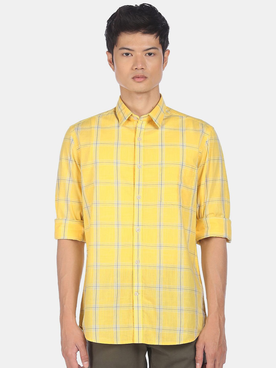 

Arrow Men Yellow Windowpane Checks Checked Casual Shirt