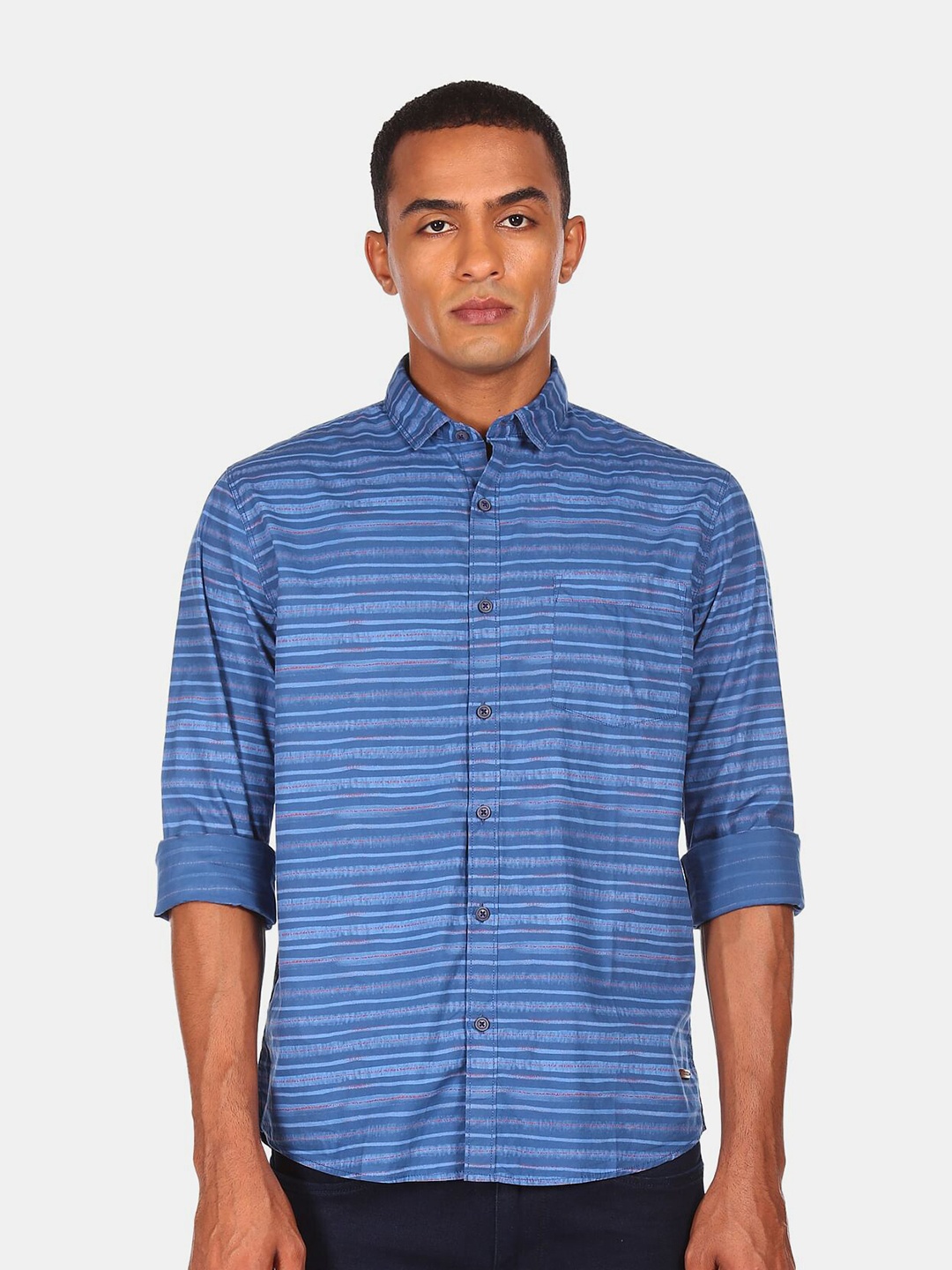 

Cherokee Men Blue Horizontal Stripes Striped Casual Shirt