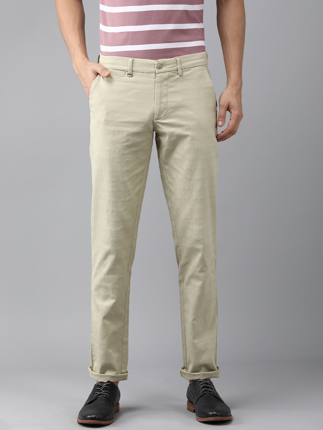 

Van Heusen Men Beige Checked Slim Fit Regular Trousers