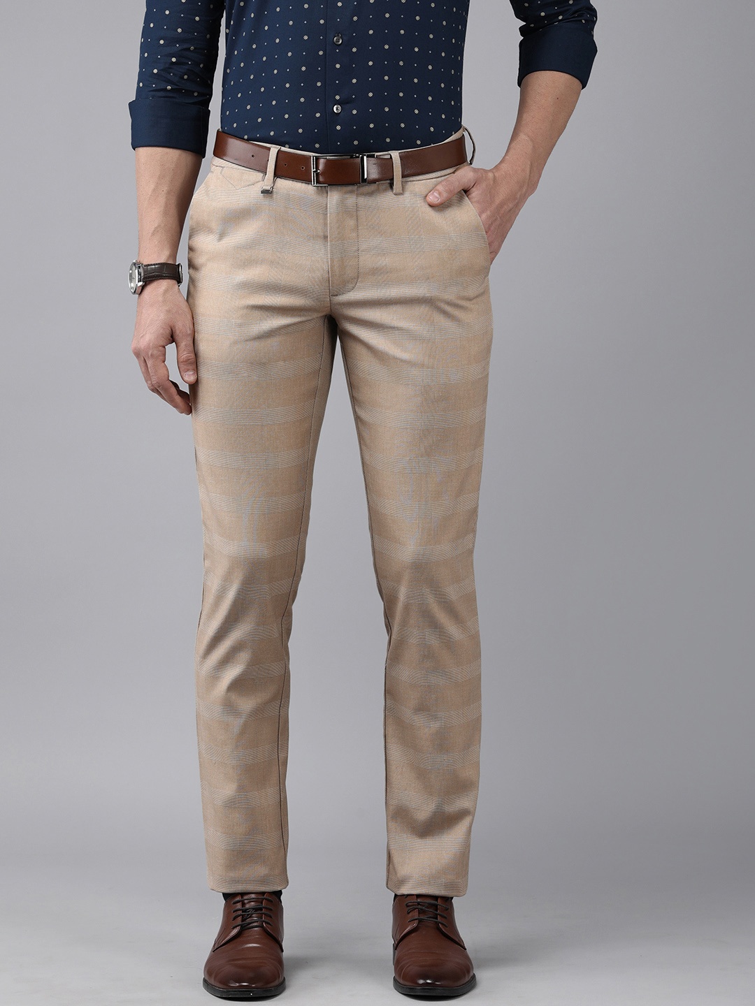 

Van Heusen Men Beige Checked Slim Fit Formal Trousers