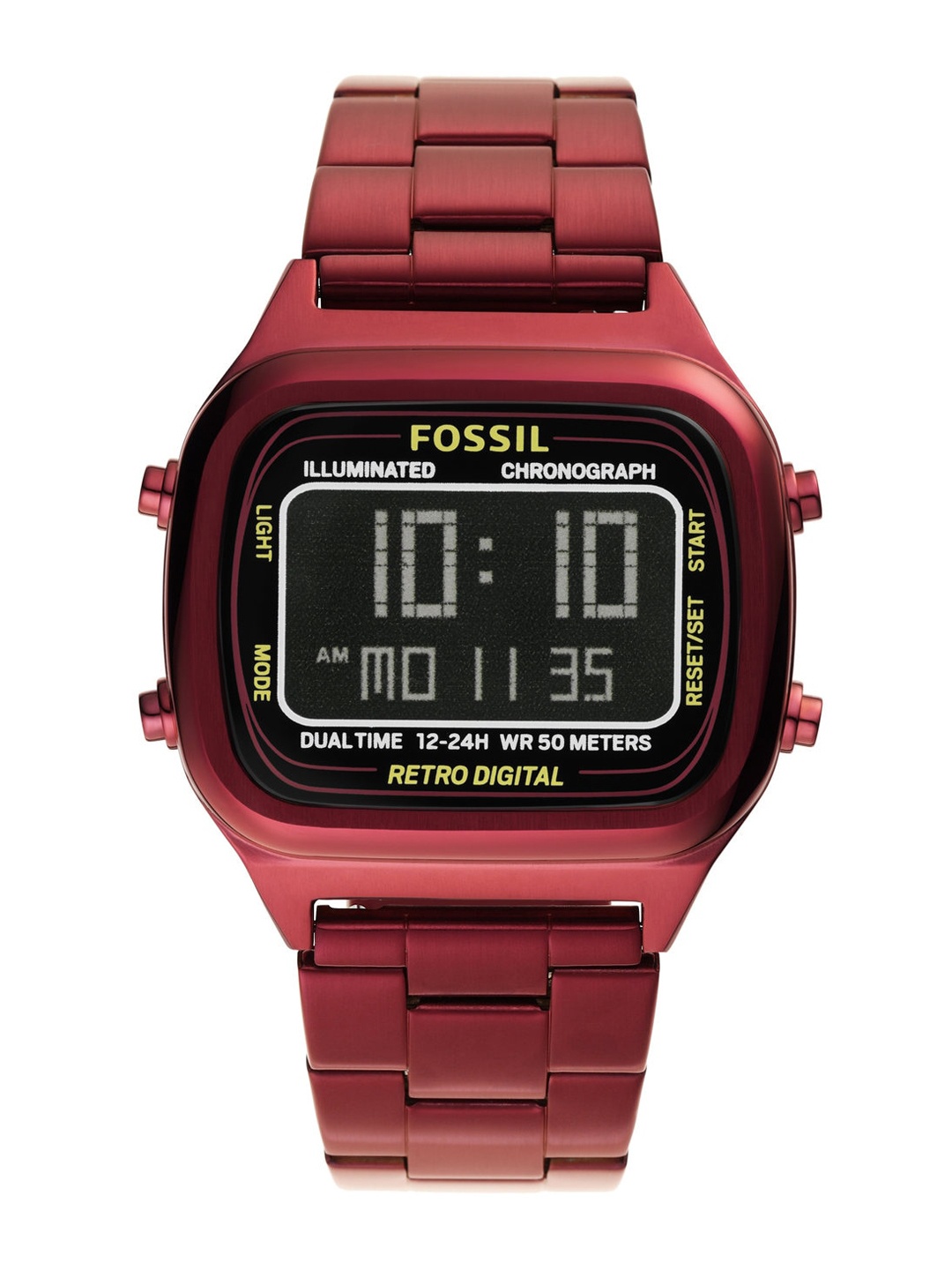 

Fossil Men Black Dial & Red Stainless Steel Straps Digital Watch FS5897