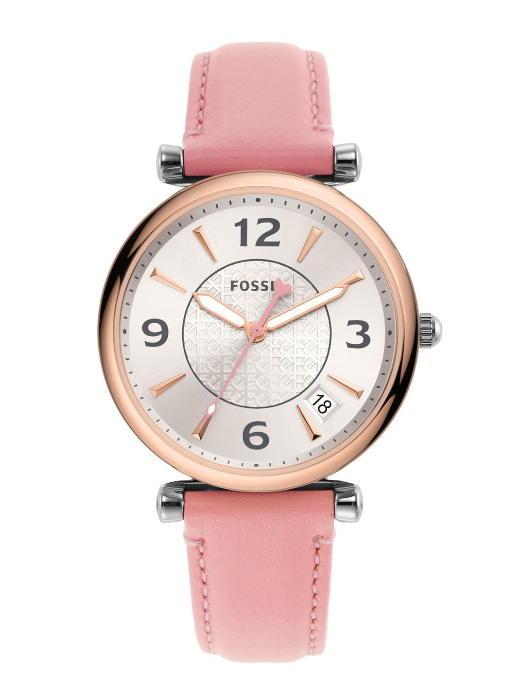 

Fossil Women Silver-Toned Dial & Pink Leather Straps Analogue Watch ES5160