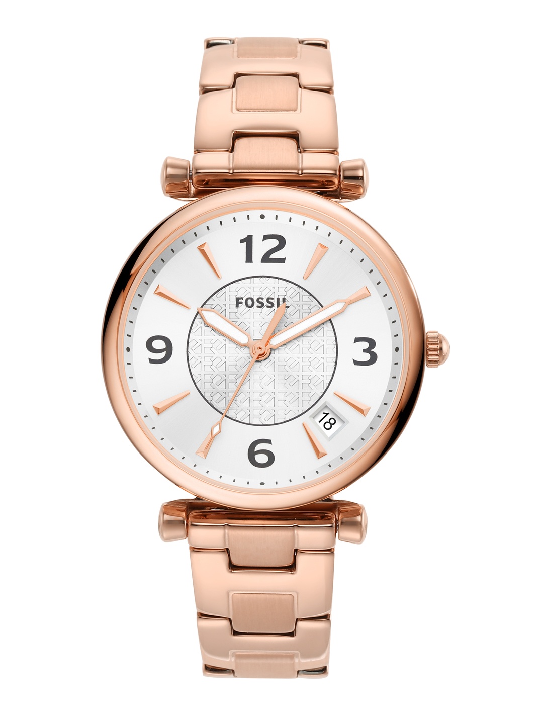 

Fossil Women Silver-Toned Printed Dial & Rose Gold-Plated Stainless Steel Straps Analogue Watch ES5158