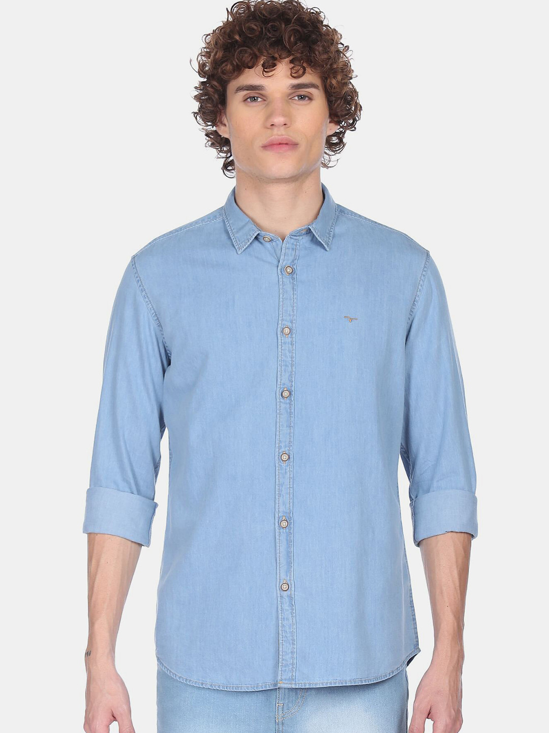 

Flying Machine Men Blue Pure Cotton Denim Casual Shirt