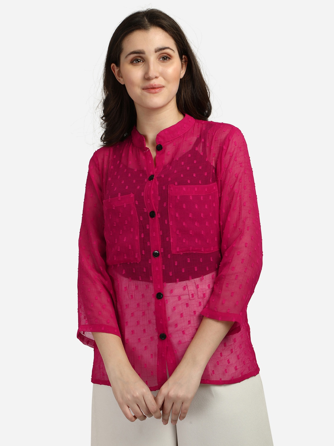 

Smarty Pants Women Pink Comfort Sheer Casual Shirt