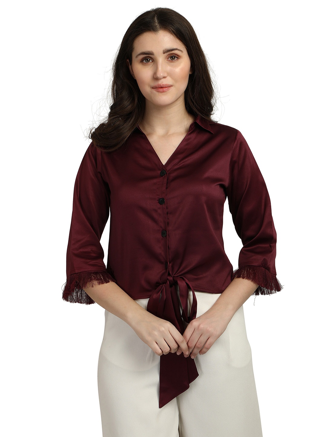 

Smarty Pants Women Burgundy Tie-Up Comfort Casual Shirt
