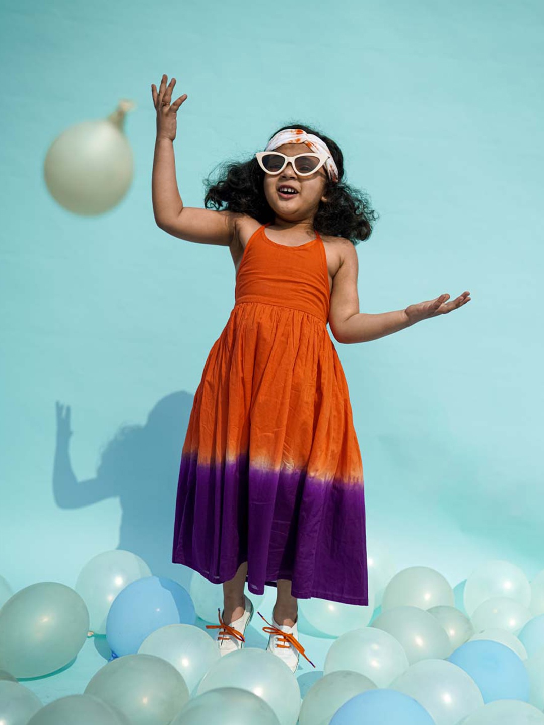 

Tiber Taber Girls Orange Tie & Dye Dyed Maxi Holi Dress