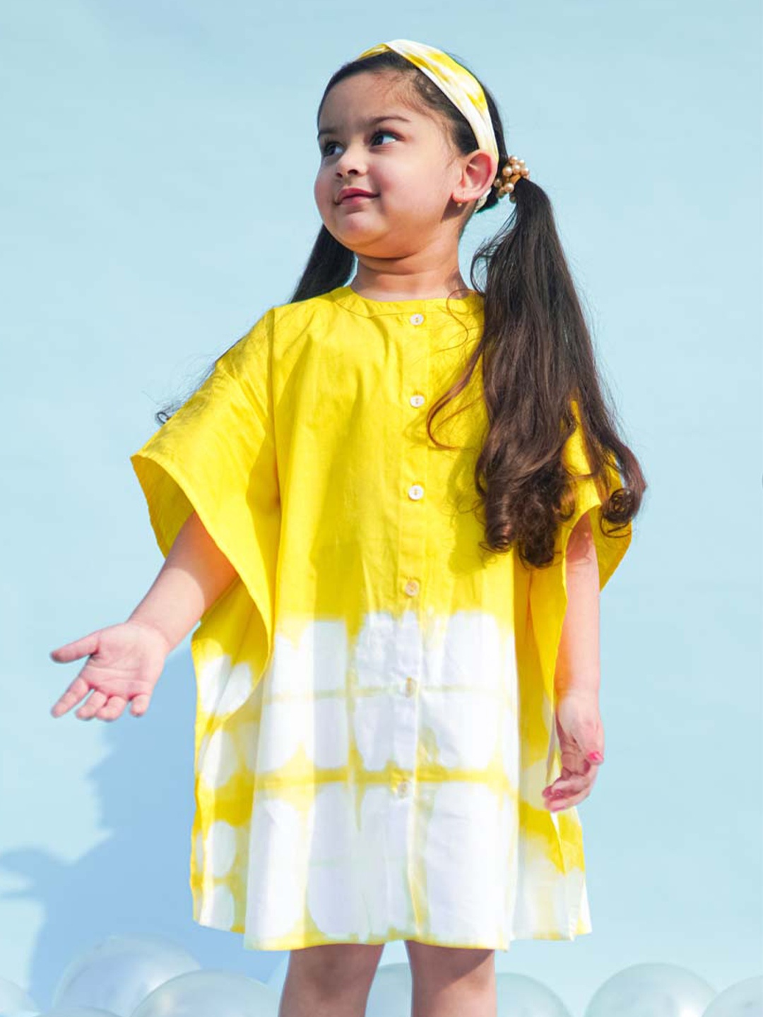 

Tiber Taber Girls Yellow Tie and Dye Dyed Kaftan Dress