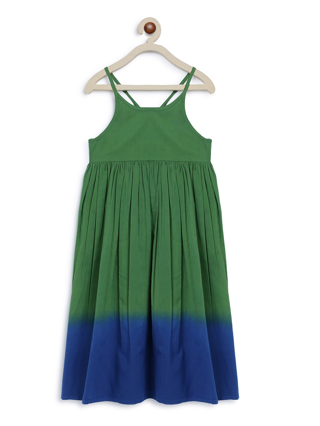 

Tiber Taber Green & Blue Tie & Dye A-Line Shoulder Strap Dress