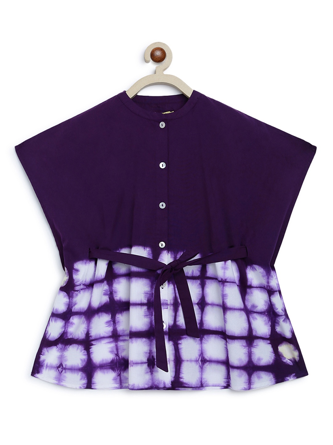 

Tiber Taber Girls Purple Cotton Tie and Dye Kaftan Dress with Headband