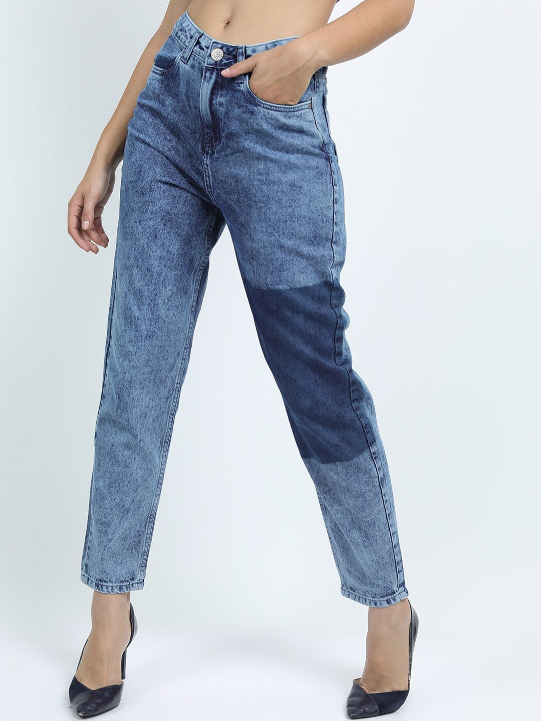 

Tokyo Talkies Women Blue Mom Fit Heavy Fade Jeans