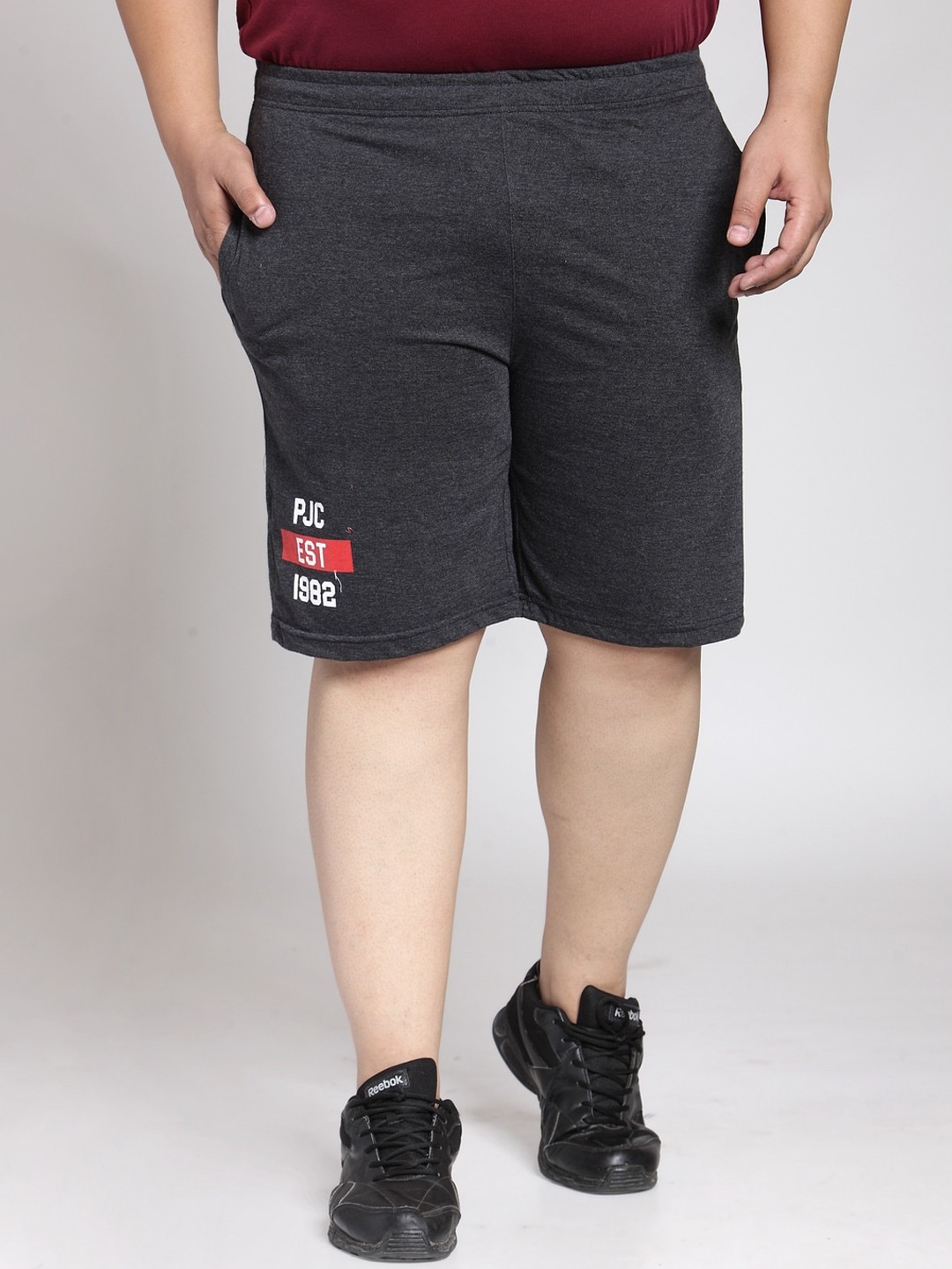 

plusS Men Plus Size Grey Solid Sports Shorts