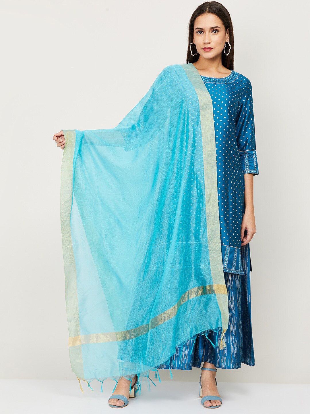 

Melange by Lifestyle Blue & Gold-Toned Chanderi Dupatta