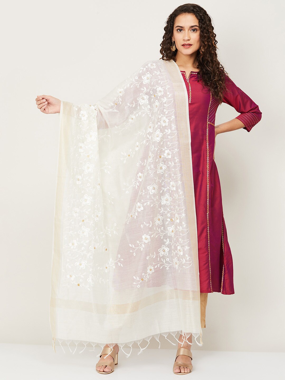 

Melange by Lifestyle Beige & Gold-Toned Woven Design Dupatta