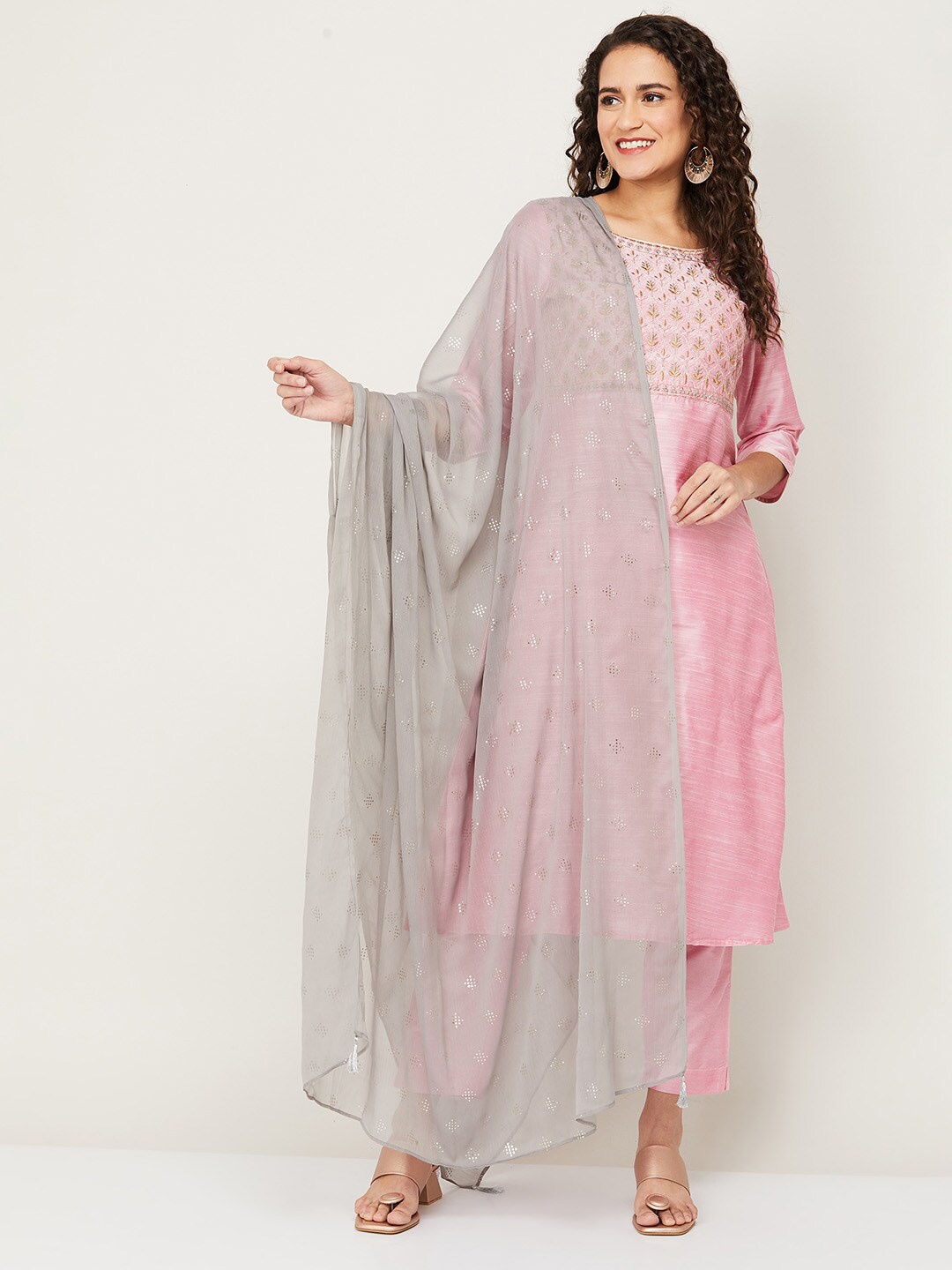 

Melange by Lifestyle Grey Printed Foil Print Chiffon Dupatta