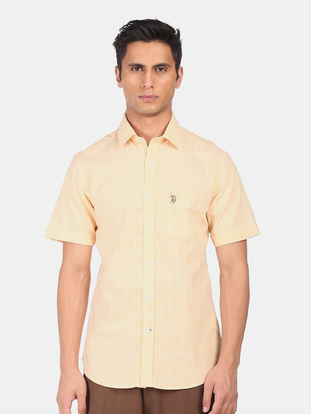 

U.S. Polo Assn. Men Yellow & Off-White Striped Casual Shirt