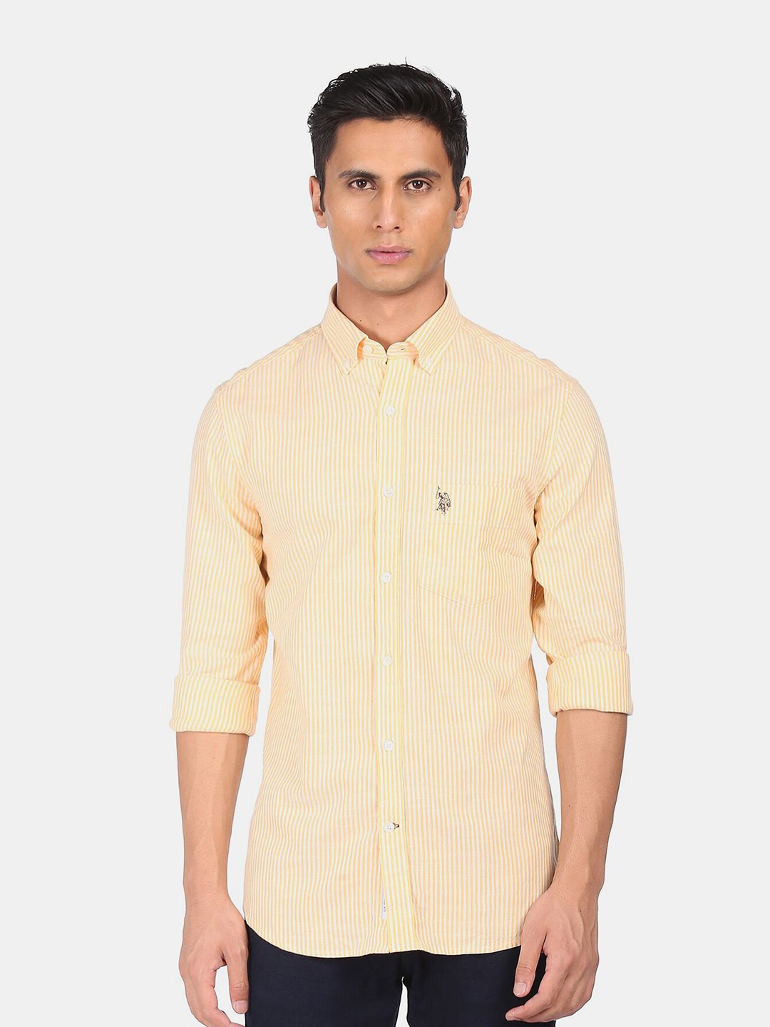 

U S Polo Assn Men Yellow Striped Casual Shirt