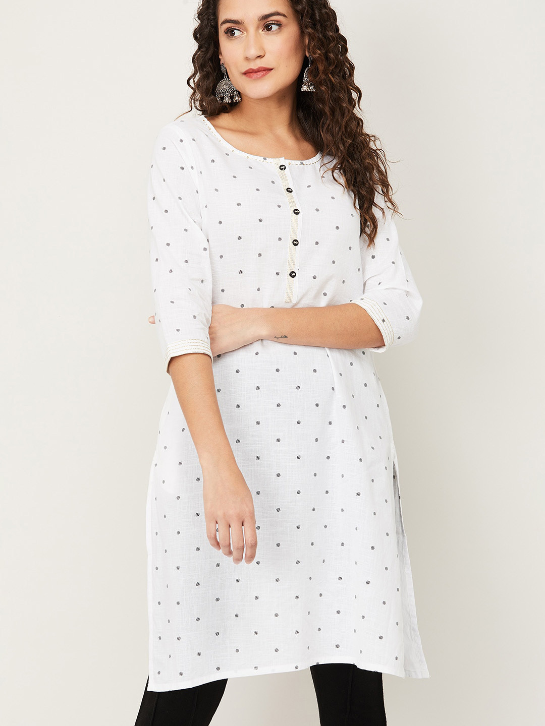

Melange by Lifestyle Women White Printed Cotton Kurta