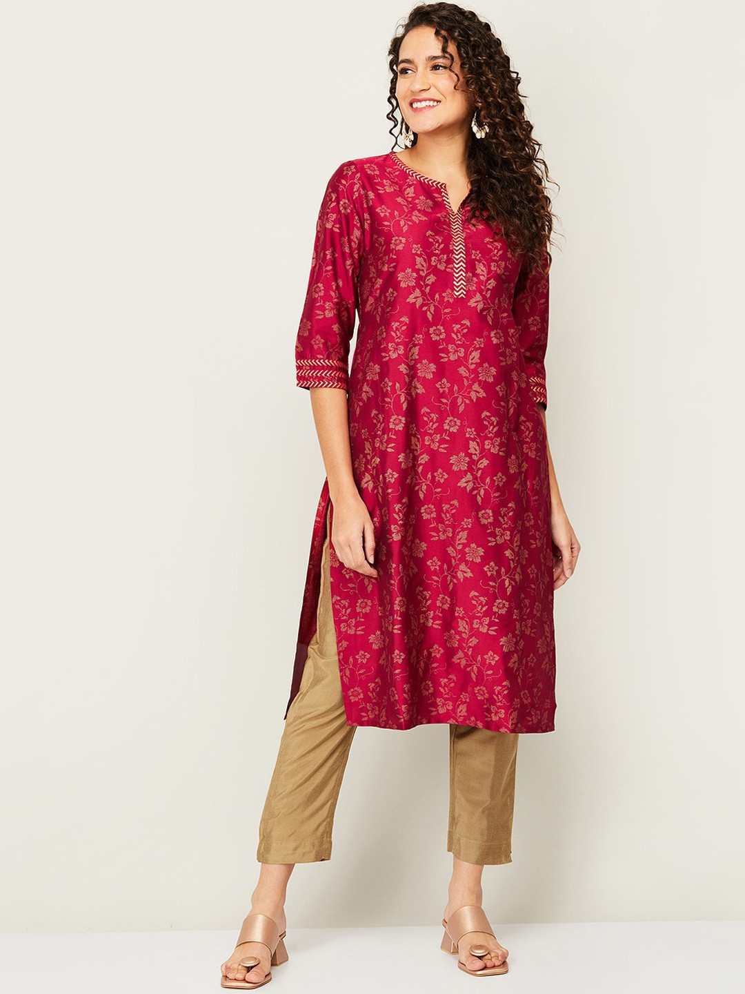 

Melange by Lifestyle Women Pink Floral Printed Kurta, Red