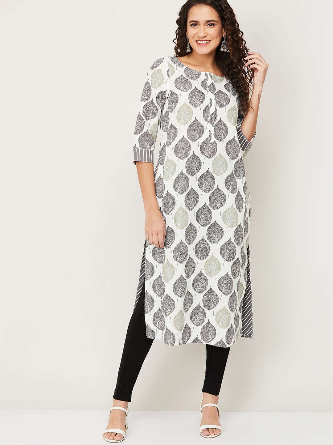 

Melange by Lifestyle Women Beige Ethnic Motifs Printed Cotton Kurta