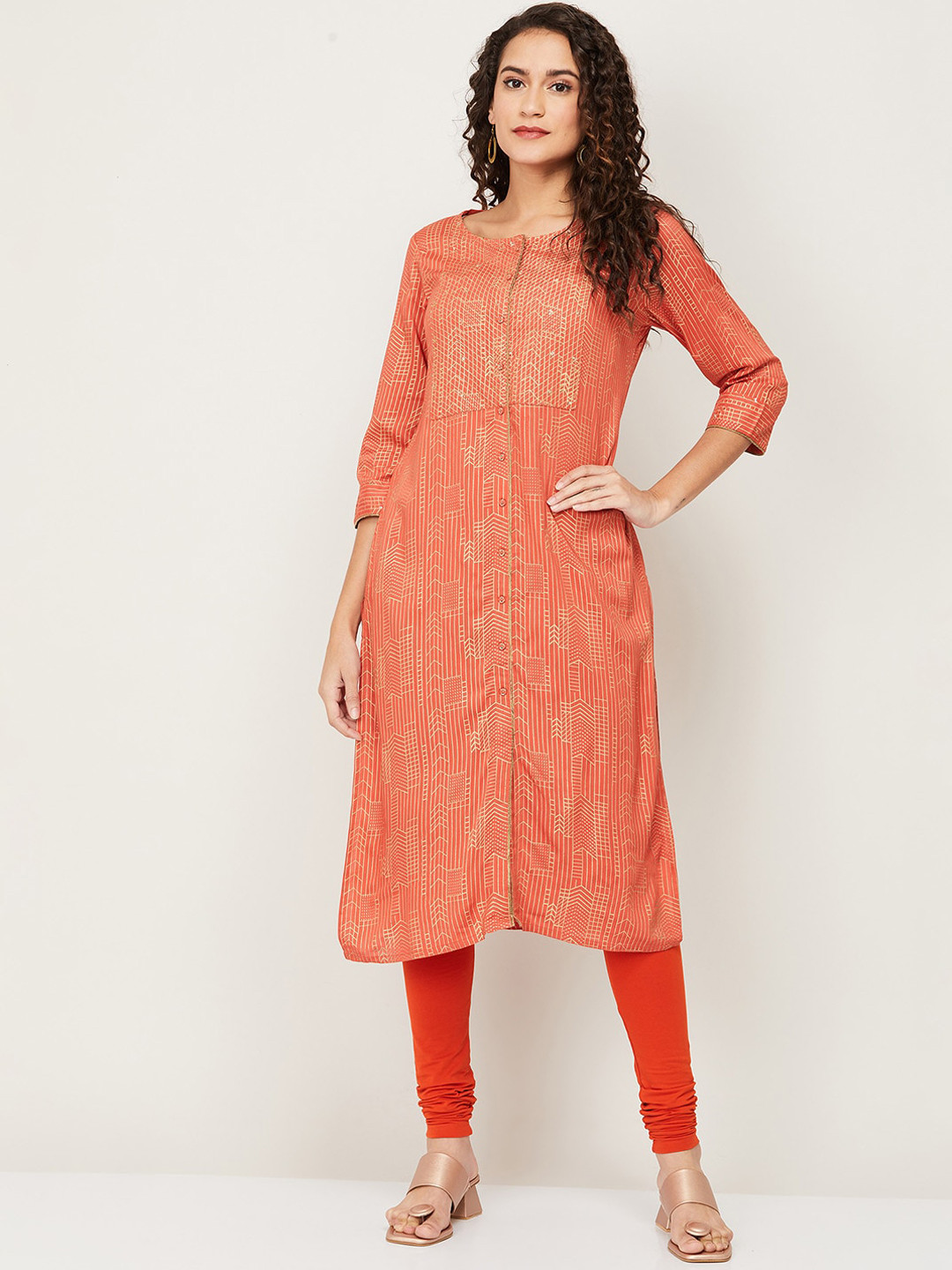 

Melange by Lifestyle Women Rust & Beige Ethnic Motifs Kurta