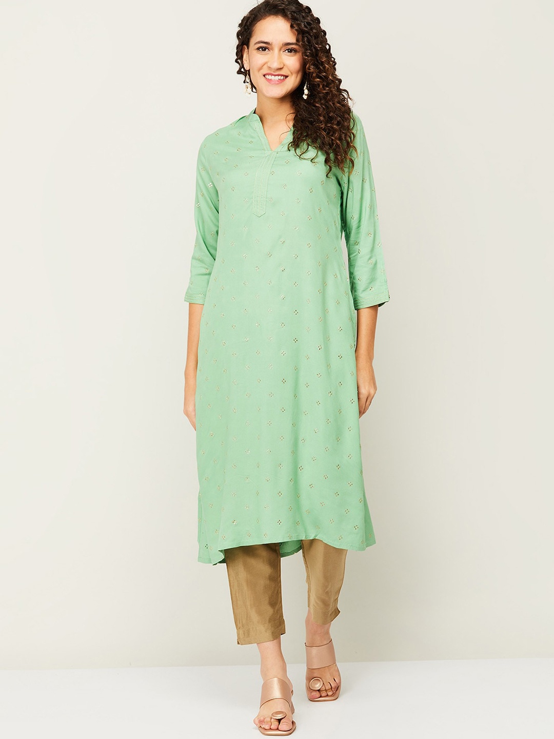 

Melange by Lifestyle Women Green Embellished Kurta