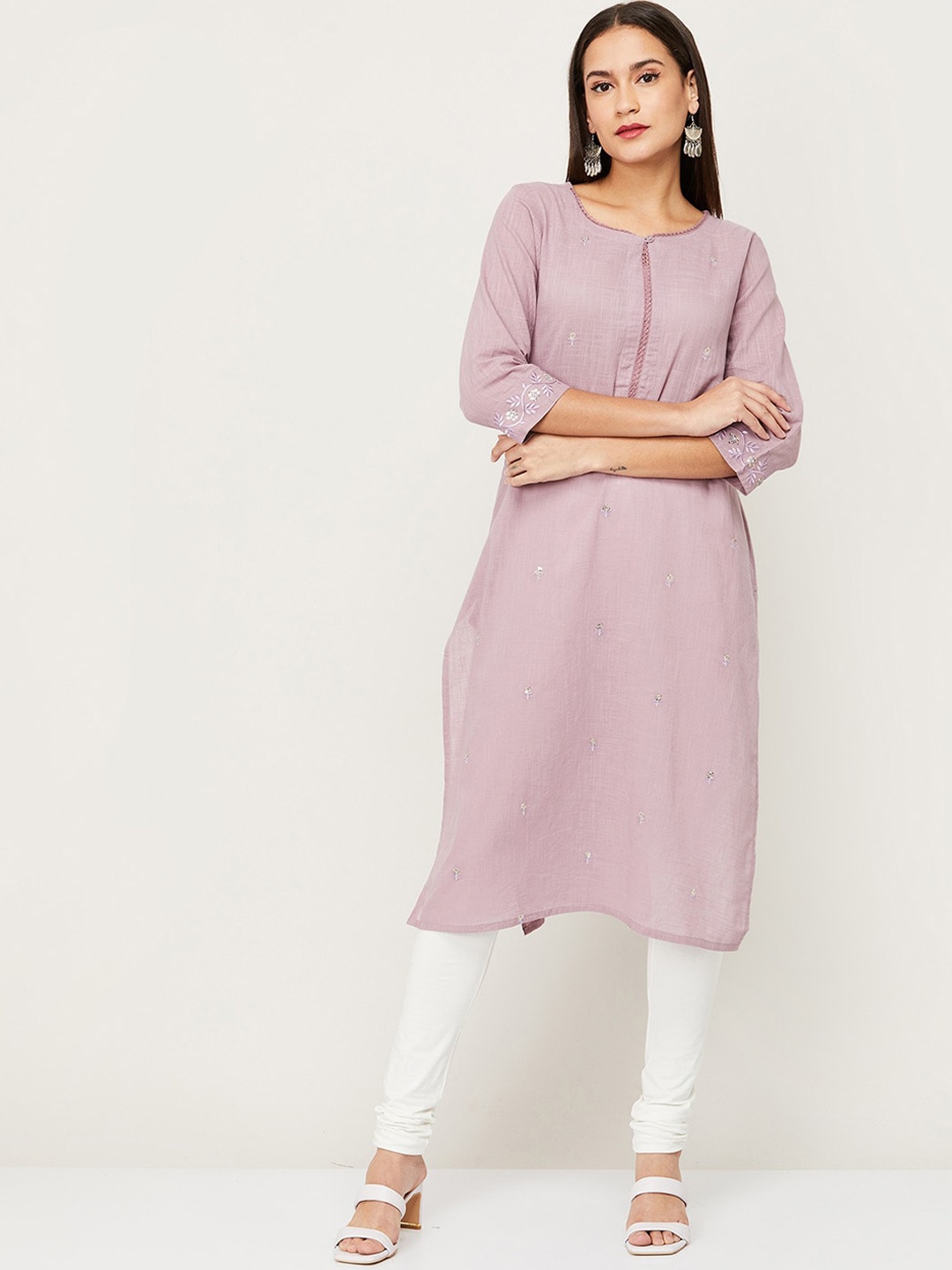 

Melange by Lifestyle Women Lavender Solid Thread Work Kurta
