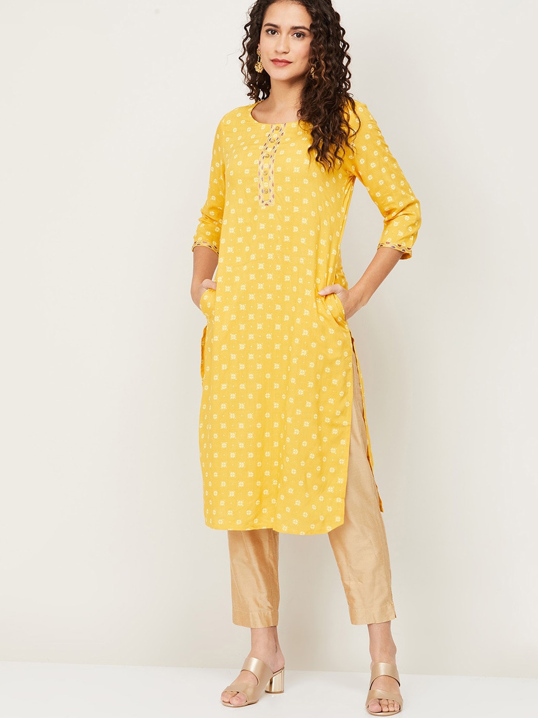 

Melange by Lifestyle Women Yellow Ethnic Motifs Printed Kurta