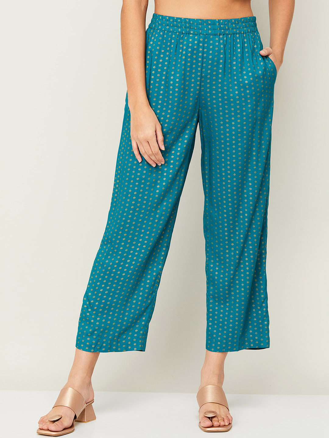 

Melange by Lifestyle Women Teal Printed Trousers