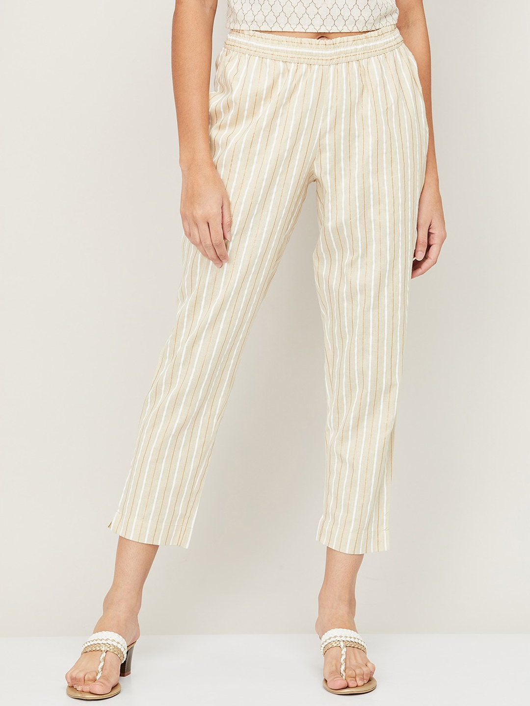 

Melange by Lifestyle Women Beige Striped Tapered Fit Trousers