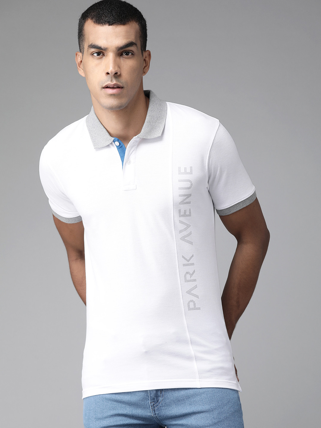 

Park Avenue Men White Printed Polo Collar Slim Fit T-shirt
