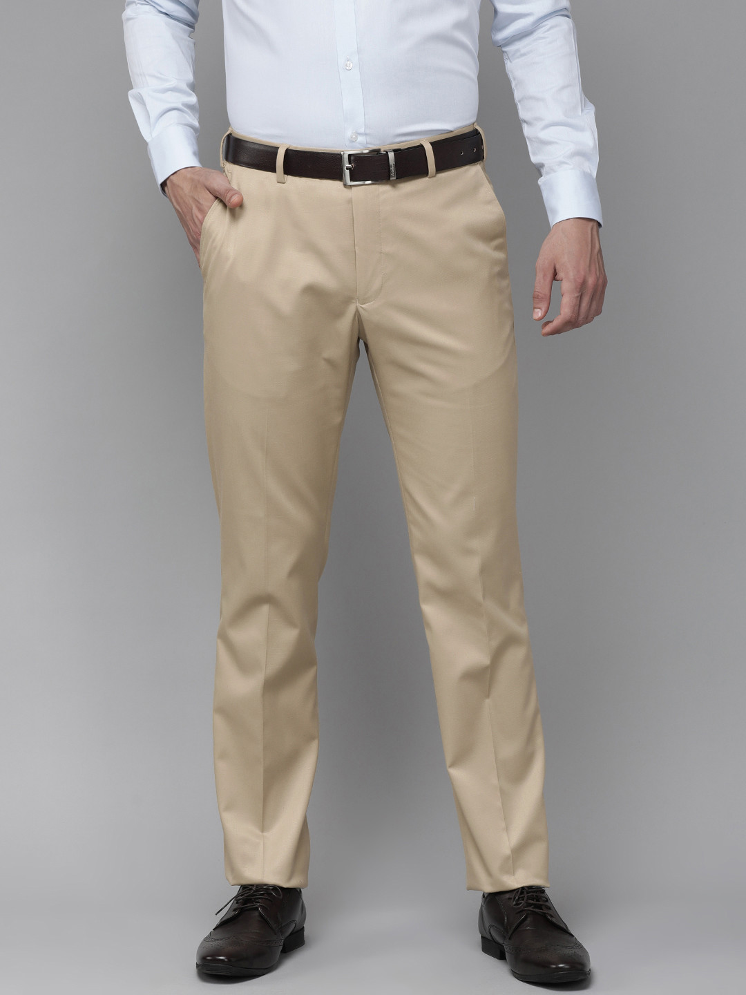 

Park Avenue Men Beige Solid Smart Fit Trousers