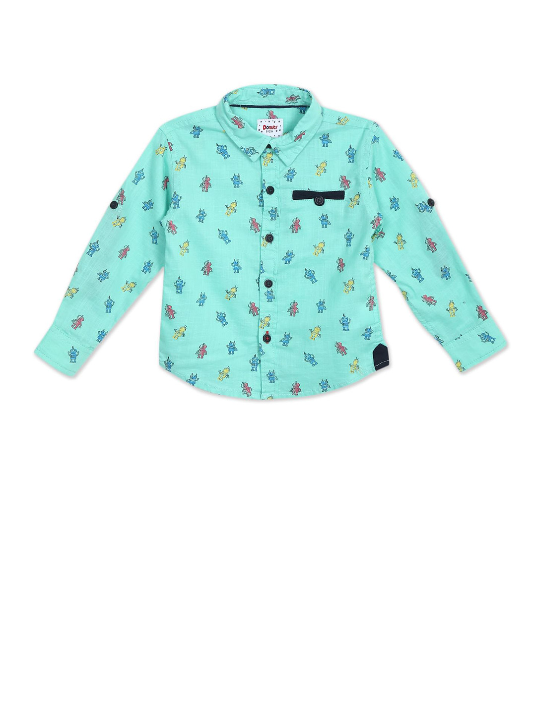 

Donuts Boys Blue Printed Spread Collar Casual Shirt
