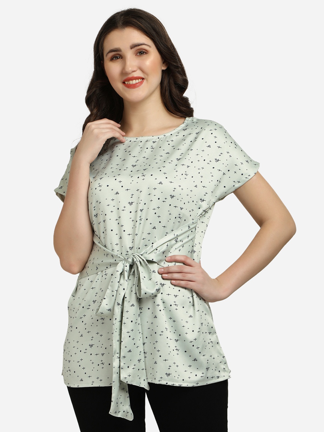 

Smarty Pants Green Print Satin Top
