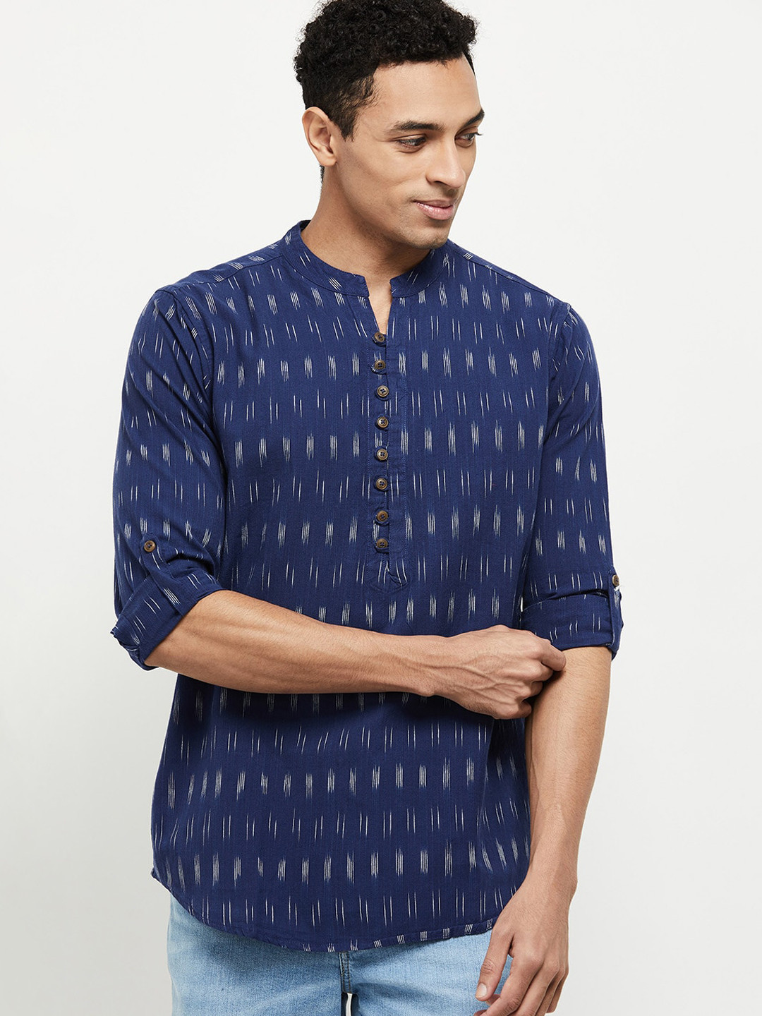 

max Men Navy Blue Geometric Kurta