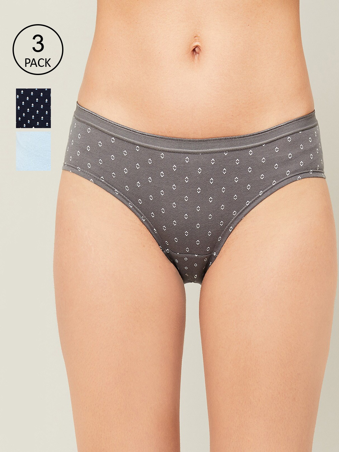 

Ginger by Lifestyle Women Pack of 3 Printed Hipster Briefs, Navy blue